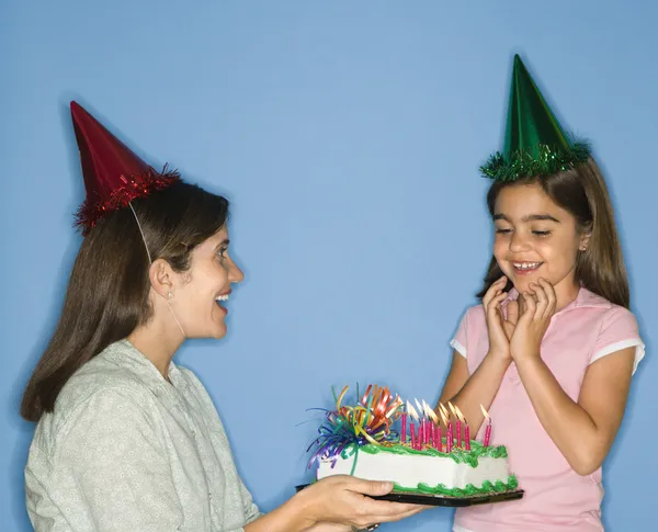 Girl getting birthday cake. — Stock Photo, Image