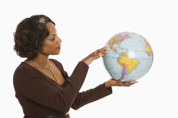 Woman holding Earth. — Stock Photo, Image