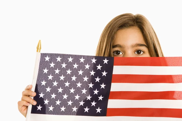 Chica sosteniendo bandera americana . —  Fotos de Stock