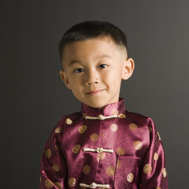 Asian boy in traditional costume. clipart