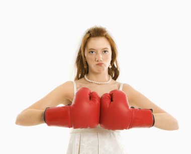 Bride with boxing gloves. clipart