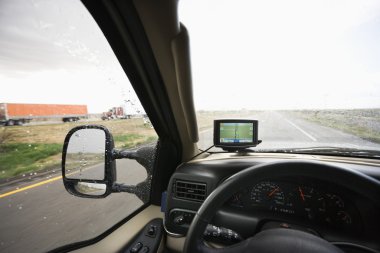 Dashboard and highway view. clipart