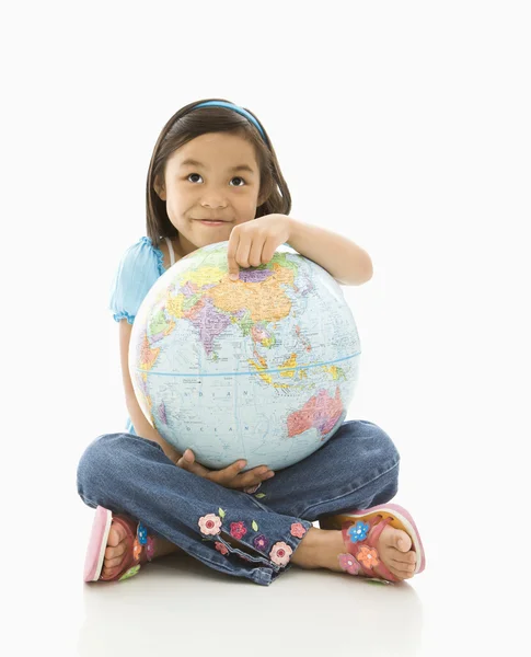 Girl holding globe. — Stock Photo, Image