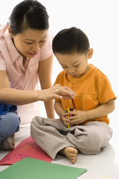 Mother and son coloring. — Stock Photo, Image