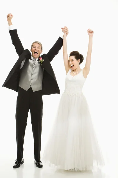 Cheering bride and groom. — Stock Photo, Image