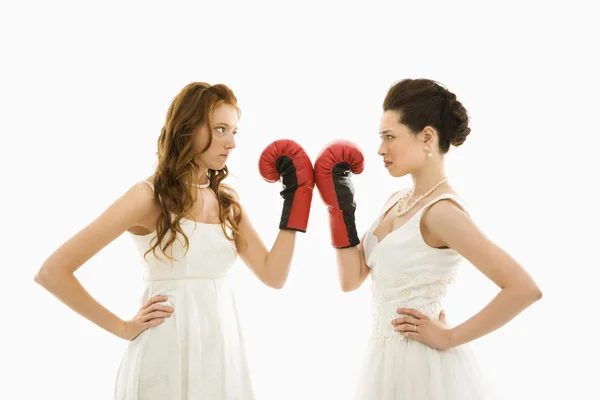 Brides with boxing gloves. — Stock Photo, Image