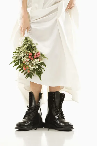 Bride wearing combat boots. — Stock Photo, Image
