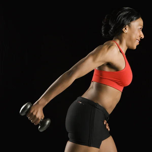 Nő, súlyzó edzés. — Stock Fotó