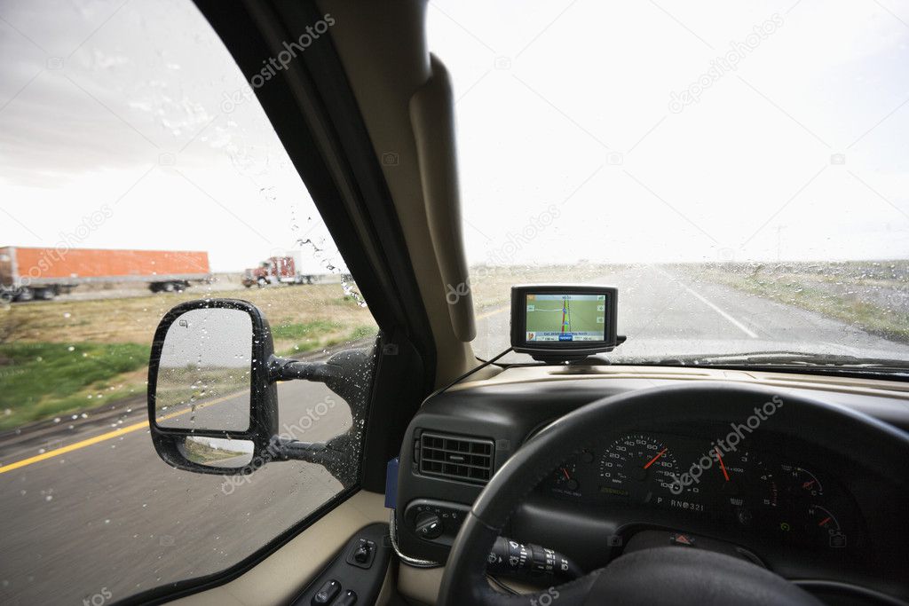 Dashboard and highway view.