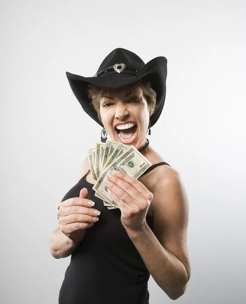 Mulher com dinheiro. — Fotografia de Stock