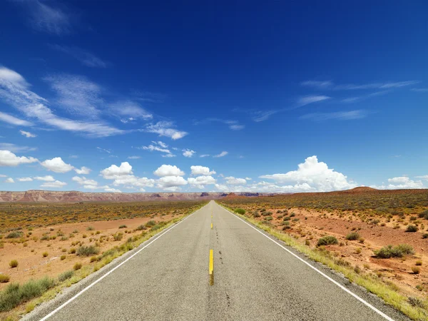 Två lane highway genom öken — Stockfoto