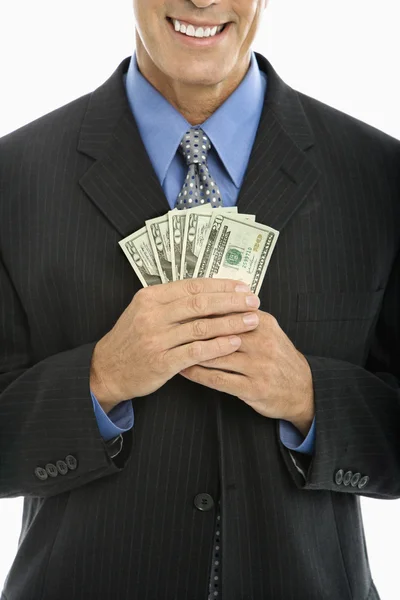 Uomo d'affari in possesso di denaro . — Foto Stock