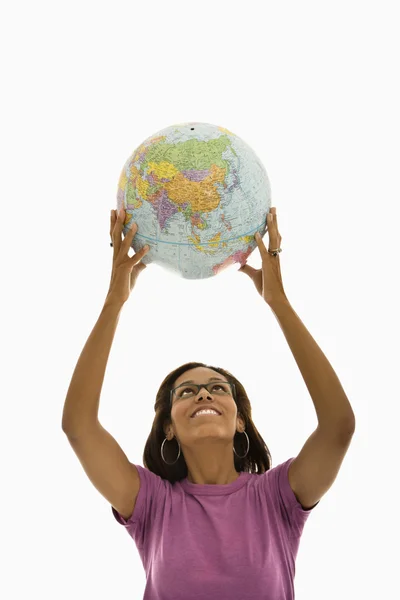 Woman with globe, — Stock Photo, Image