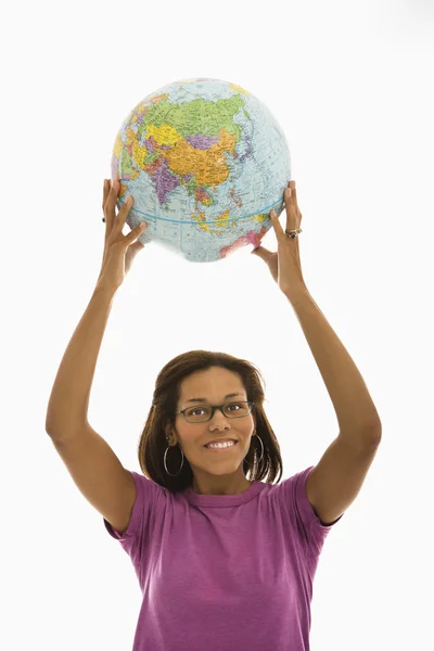 Woman holding globe. — Stock Photo, Image
