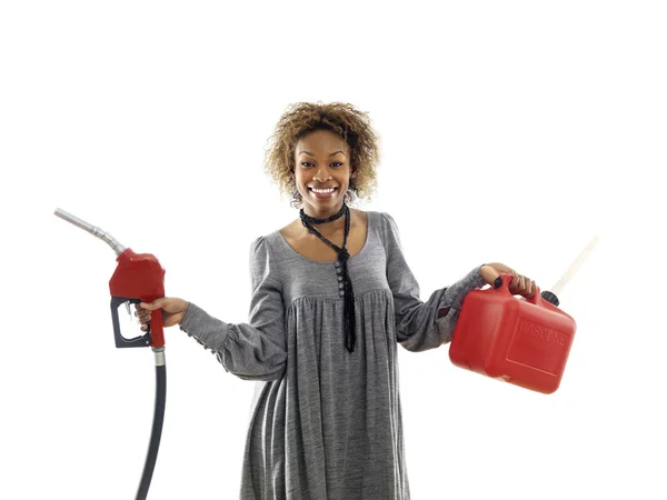 Frau mit Benzin — Stockfoto