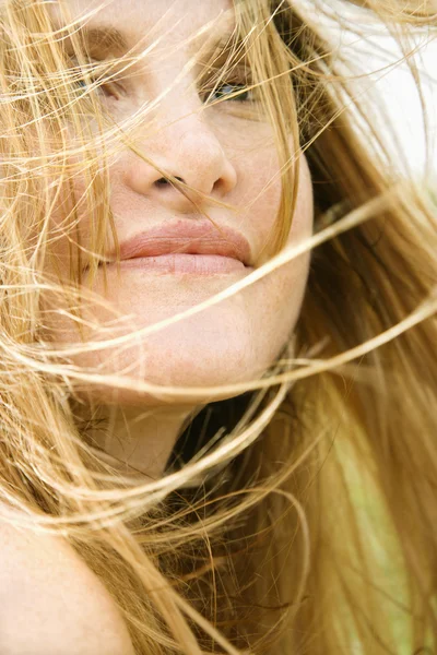 Woman's face in wind. — Stock Photo, Image