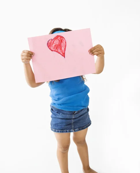 Little girl holding drawing. — Stock Photo, Image