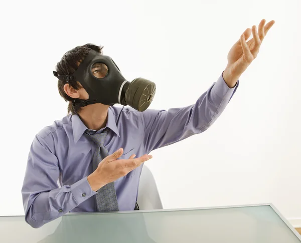 Man wearing gas mask gesturing. — Stock Photo, Image