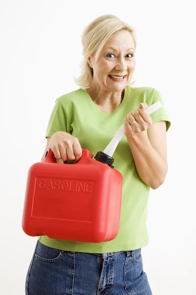 Woman with gas can. — Stock Photo, Image