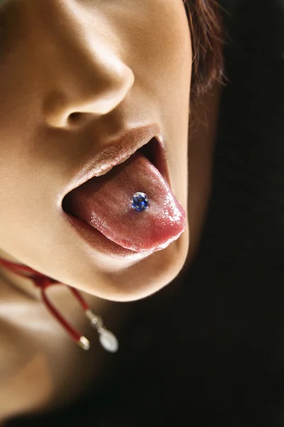 Pierced tongue. — Stock Photo, Image