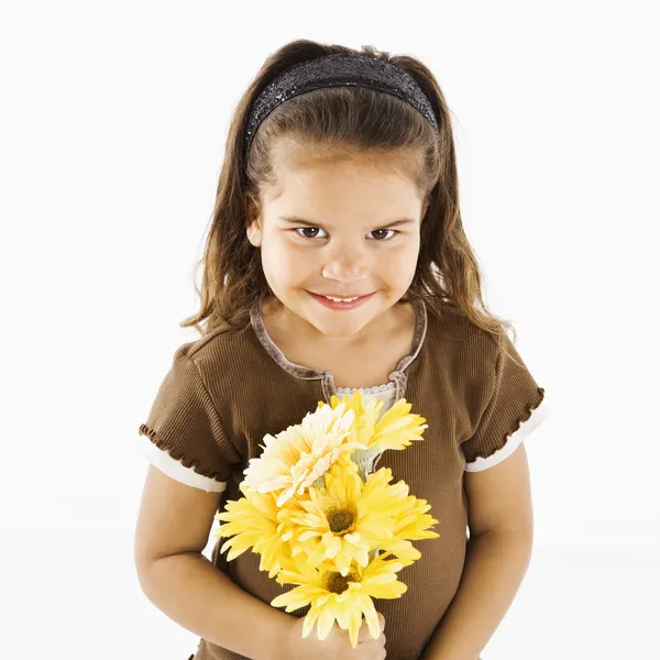 Roztomilá malá hispánský dívka s kyticí. Stock Snímky
