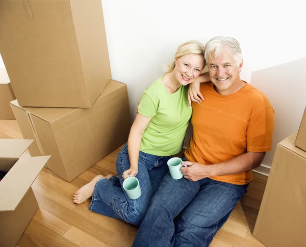Uomo e donna con scatole mobili . Immagine Stock