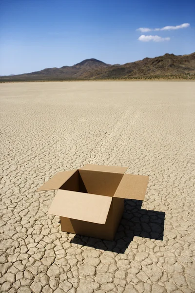 Leere Schachtel in der Wüste. — Stockfoto