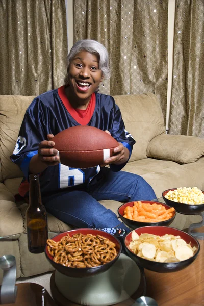 Woman football fan. — Stock Photo, Image