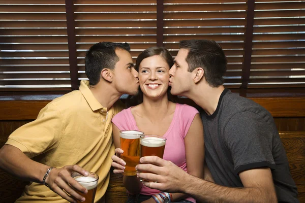 Two Men Kissing Young Woman — Stock Photo, Image