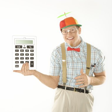 Man holding calculator. clipart
