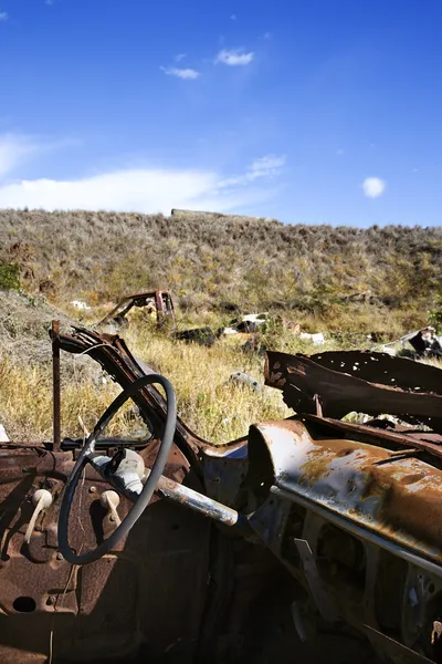 Ongewenste auto in veld. — Stockfoto