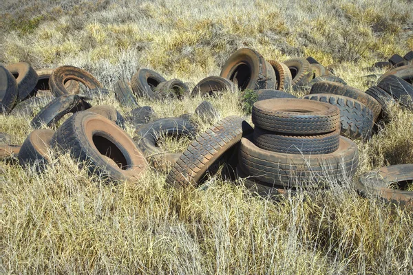 フィールドに放棄されたタイヤ. — ストック写真