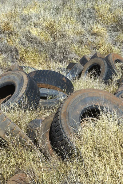 Tires dumped in field. — Stock Photo, Image