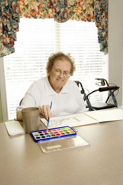 Starsza kobieta, malarstwo. — Zdjęcie stockowe