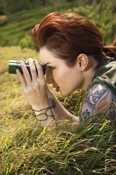 Woman spying. — Stock Photo, Image