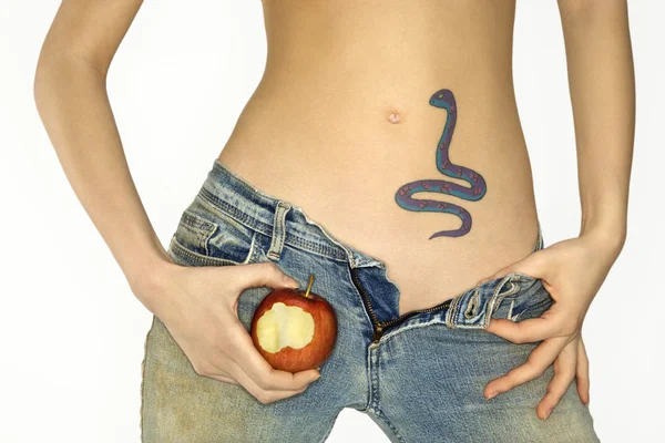 Snake tattoo and apple. — Stock Photo, Image