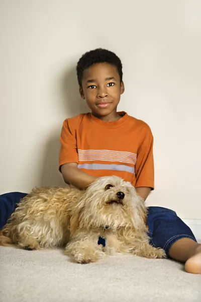 Young Boy with Dog — Stock Photo, Image