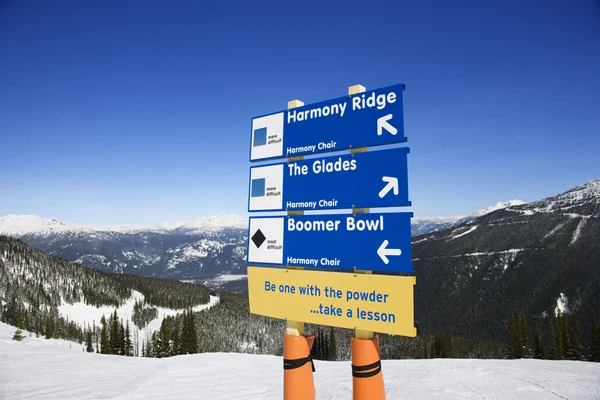 Ski resort trail direction signs. — Stockfoto