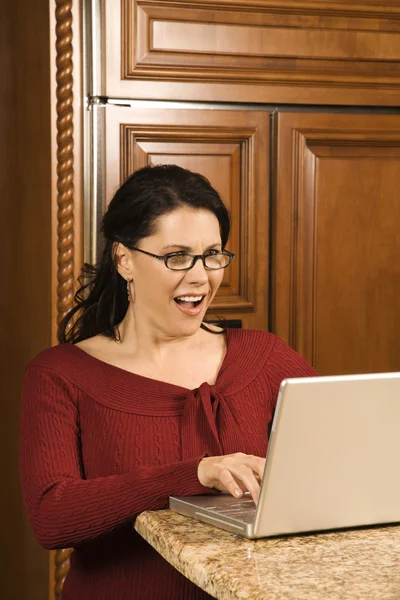 Жінка на портативному комп'ютері . Стокова Картинка