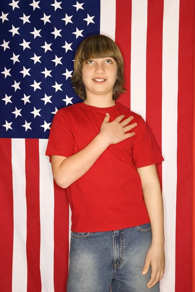 Garçon avec drapeau américain . — Photo