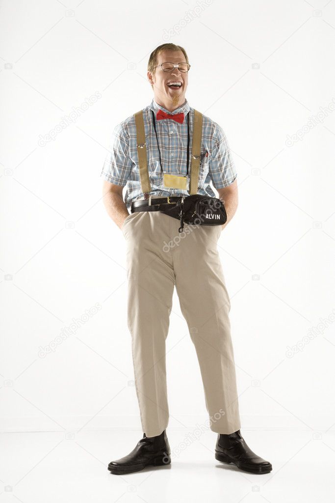 Man dressed as nerd.