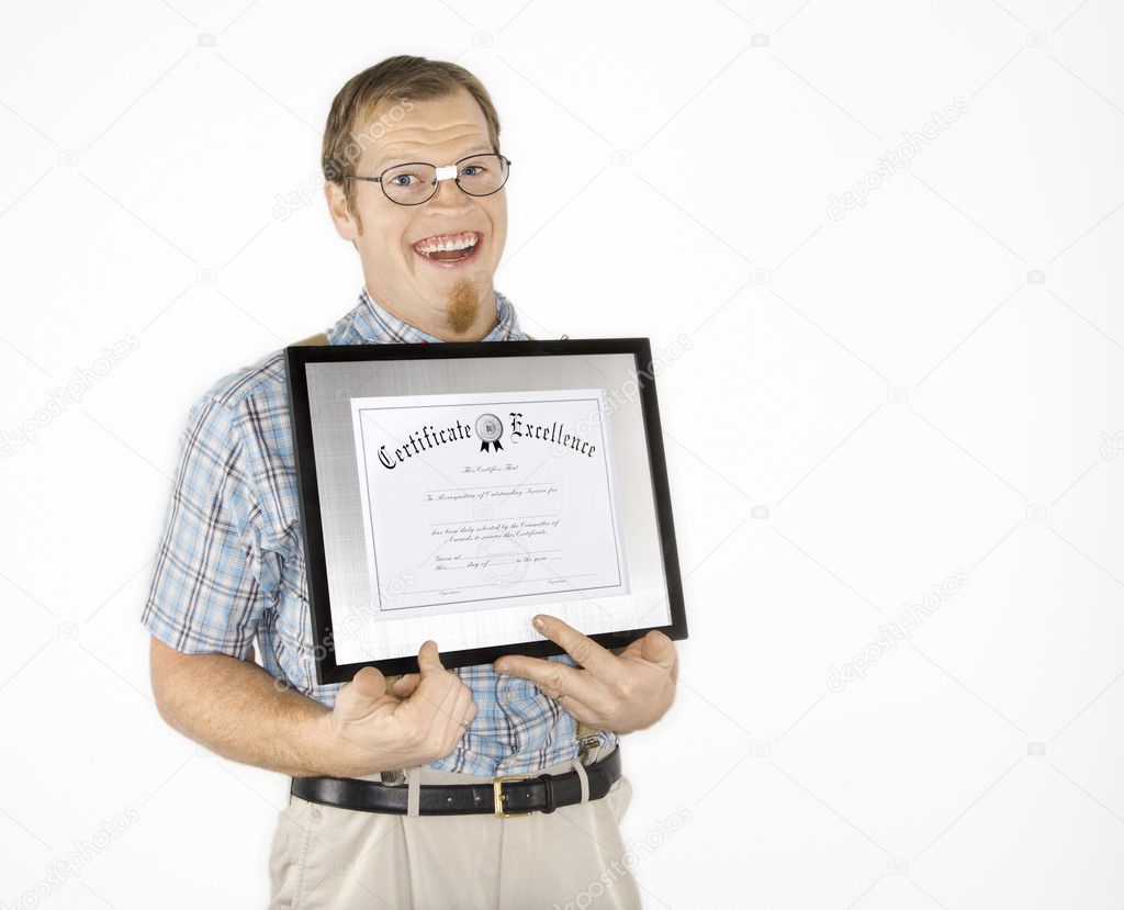 Man holding diploma.
