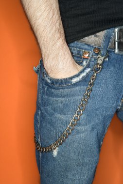 Man's jeans with wallet chain. clipart