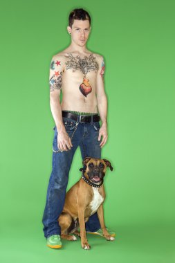 Man with Boxer dog. clipart