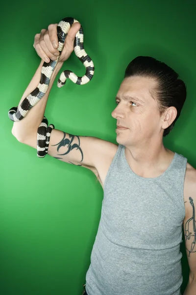 Чоловік тримає Каліфорнії Королівська змія. — стокове фото
