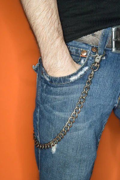 Man's jeans with wallet chain. — Stock Photo, Image