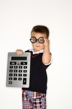 Boy child with calculator. clipart