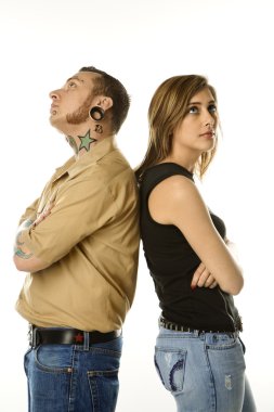Man and girl back to back. clipart
