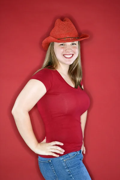 Souriant cowgirl heureux . — Photo