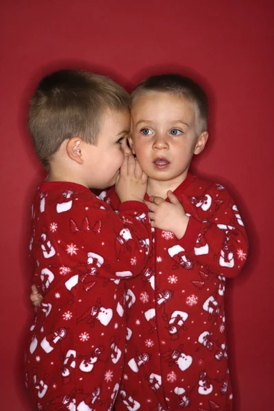 男孩双胞胎兄弟在窃窃私语. — 图库照片